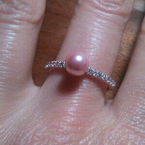 Judith Ripka Pink Pearl Simulant 14K RoseGold Clad Sterling Silver Ring (Size 9)